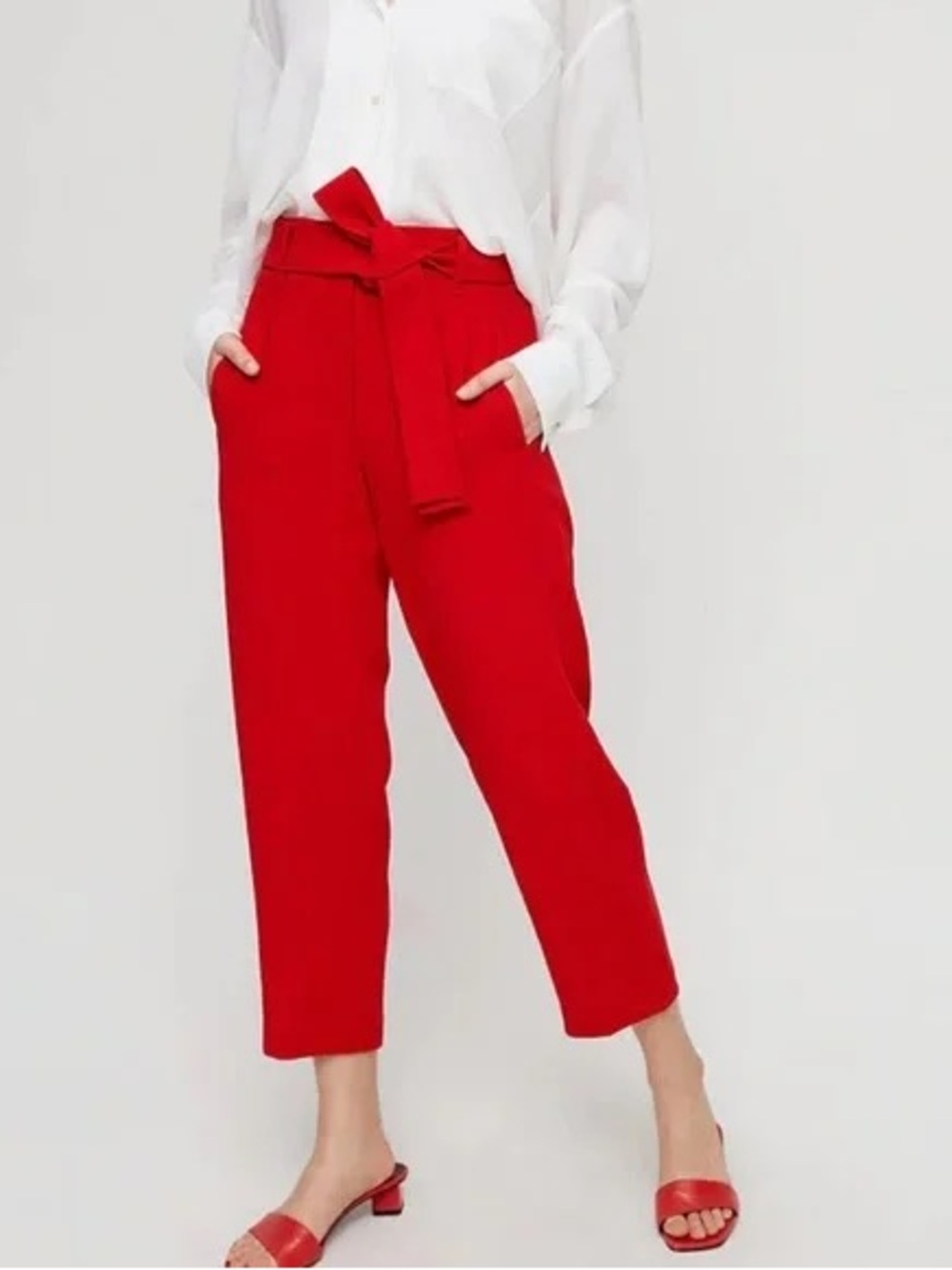 Aritzia x Wilfred Red Tie-Waist Cropped Trousers